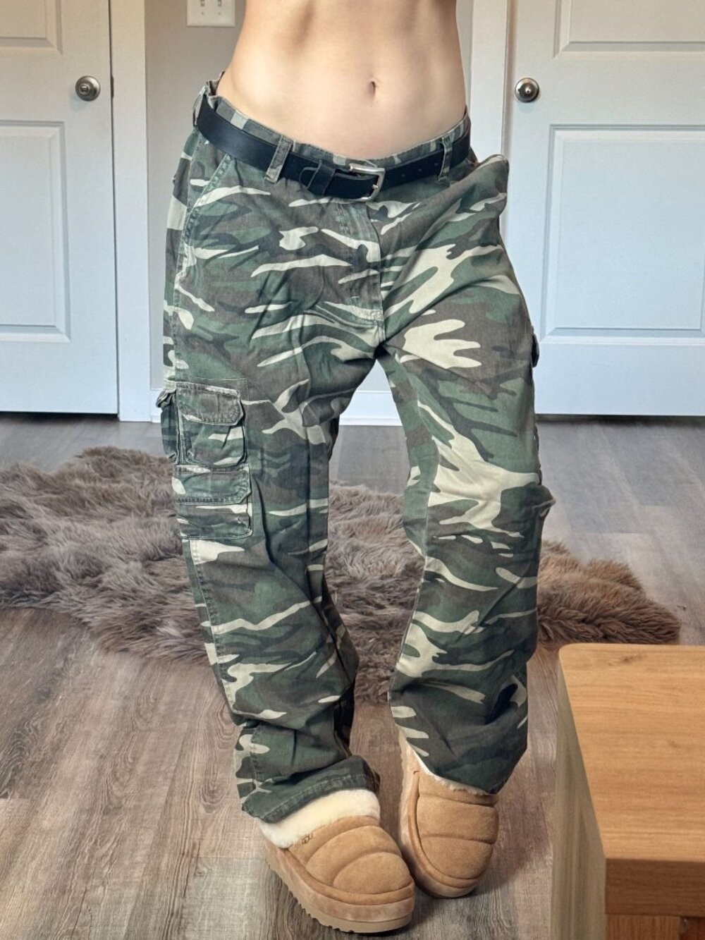 Y2K Wrangler Baggy Low Rise Camo Cargo Pants 38x30 Green Skater Grunge Gorpcore